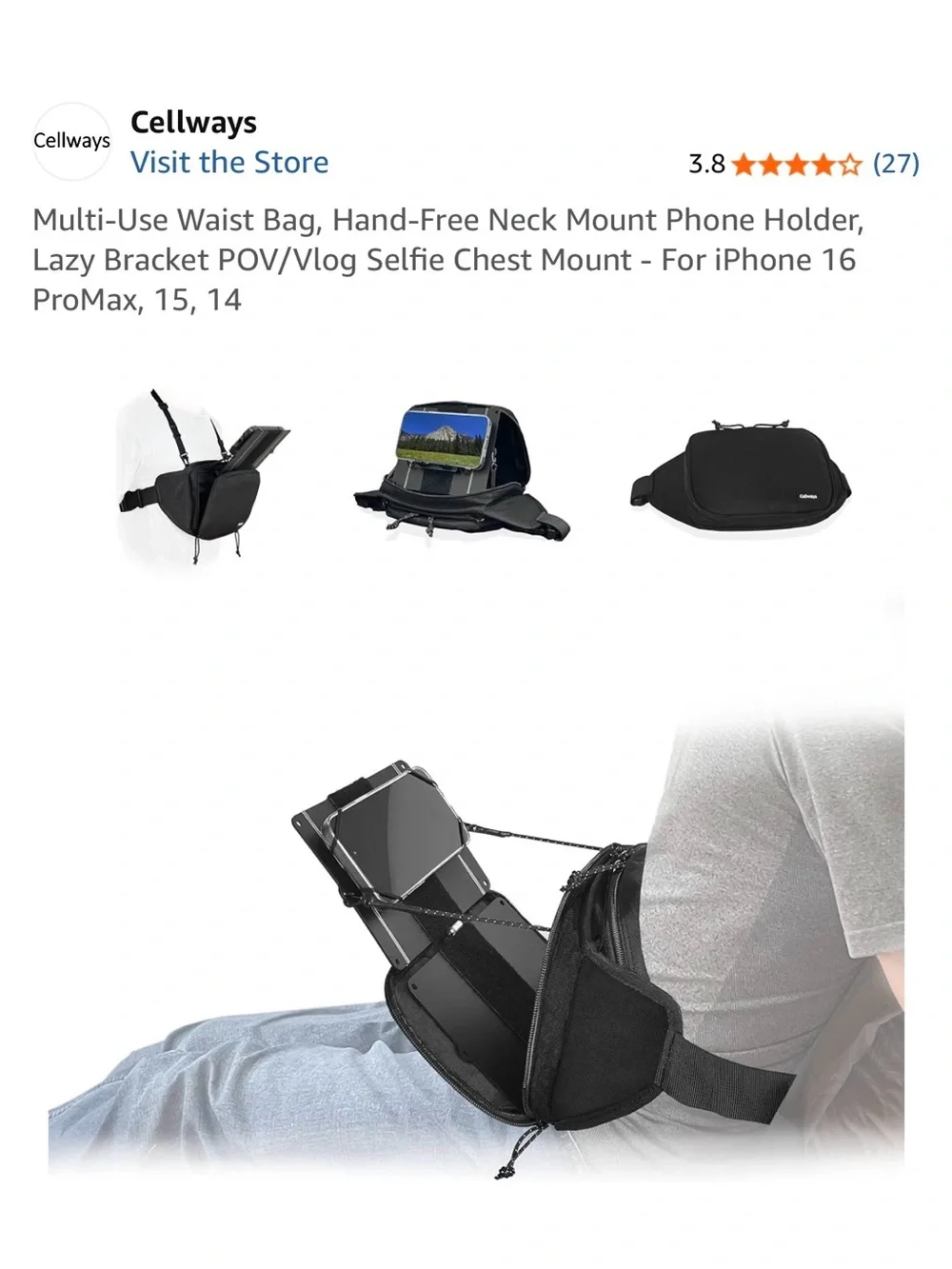 Adjustable Black Hands-Free Neck Phone Holder for VR & Video